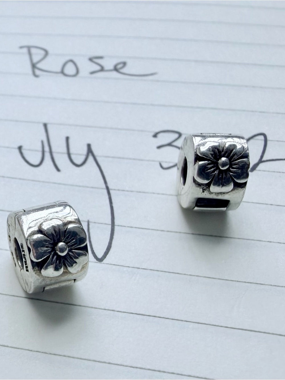 Authentic Sterling Silver CHAMILIA Flower Clip/Stopper Charms (Pair)
